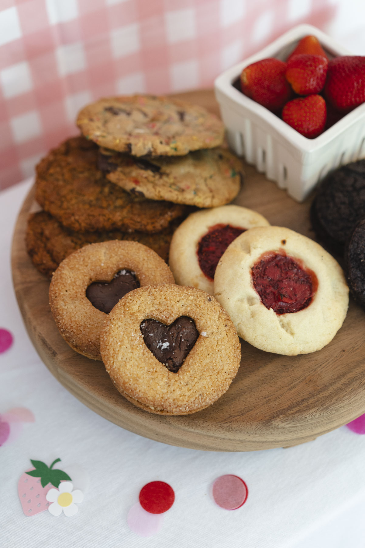 Close up of a plate of cookies on the table. 
