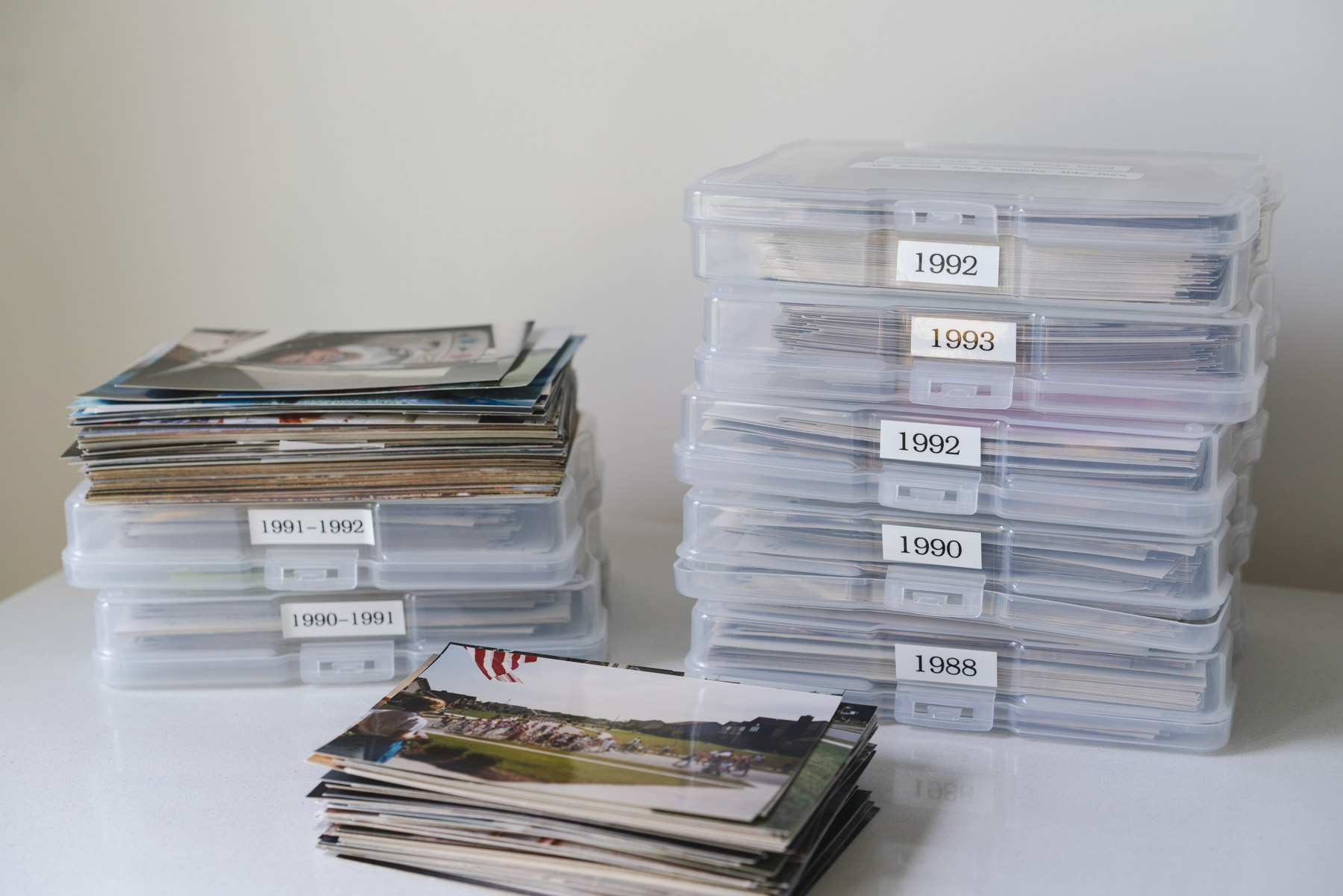 Close up of a stack of compartments within the Iris photo box. 
