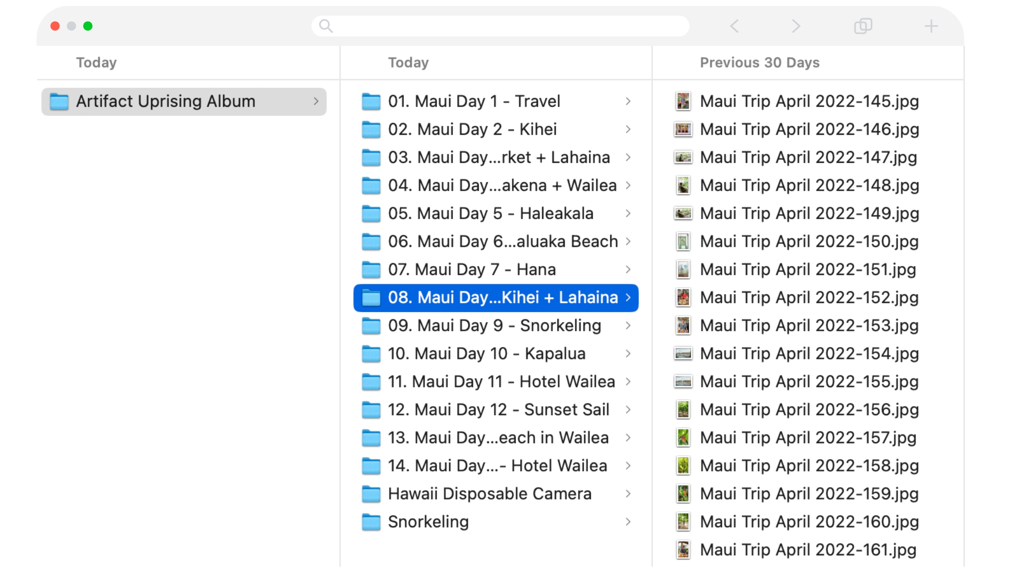 Screenshot of the Artifact Uprising digital photo album on Abby's computer. 