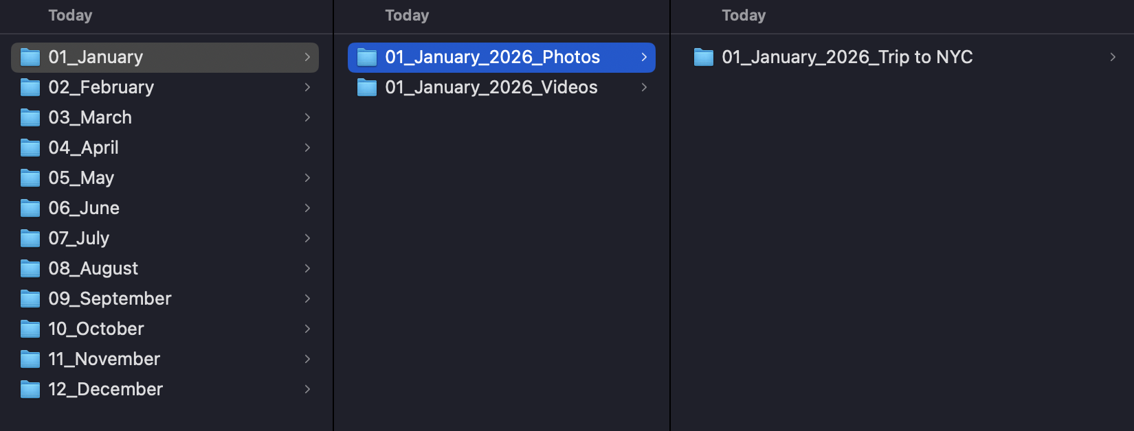 Screenshot showing how to organize digital photos with a folder naming system.