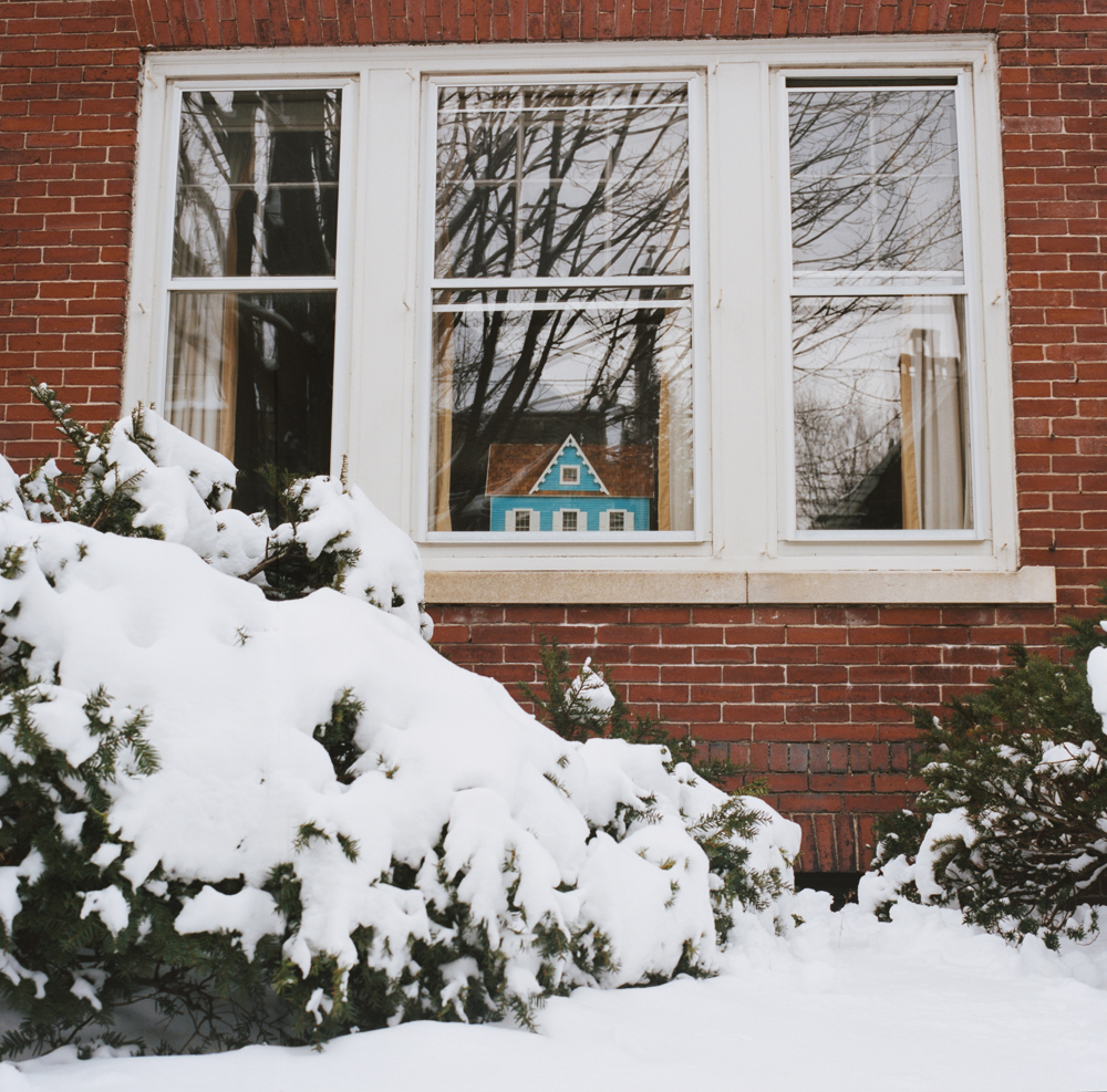Hasselblad medium format film photo of a snowy window