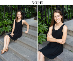 Girl in black dress demonstrating how to pose in front of the camera