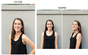 Girl in black dress demonstrating how to pose in front of the camera