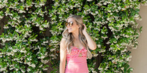 Charleston fashion blogger wearing red striped dress and sunglasses