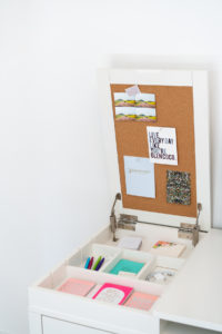 White PBTeen desk with compartments and bulletin board