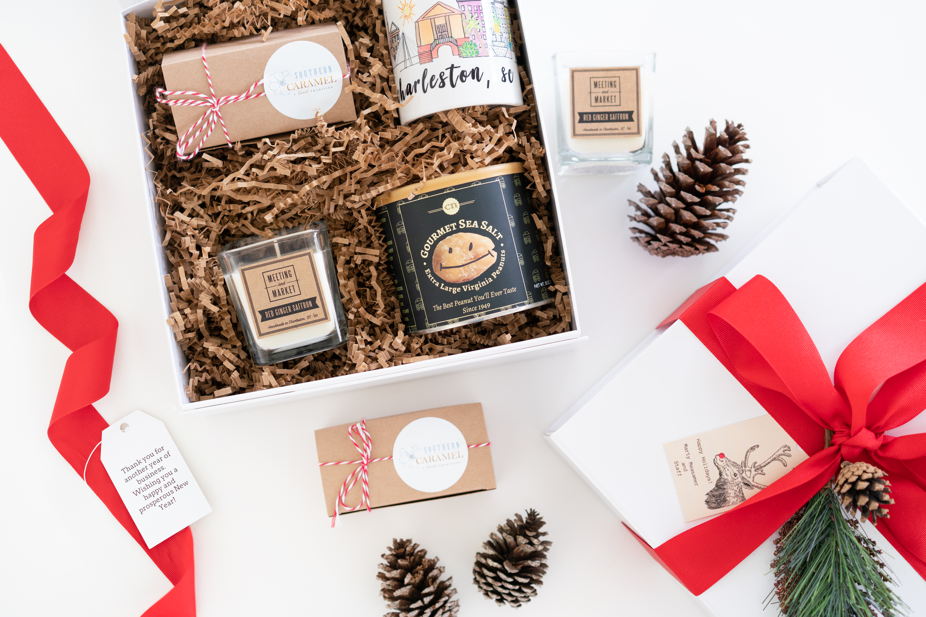 A Christmas-themed custom gift box