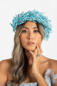 Fashion studio photograph of a custom wedding headpiece by Marie Lace Veils