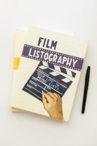 A stack of Listography books featuring Film Listography: Your Life in Movie Lists