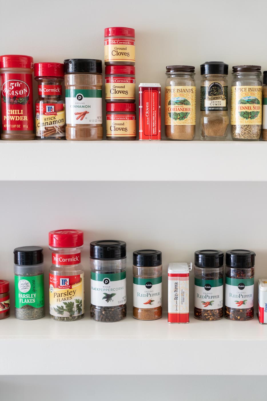 Spices and herbs on a shelf