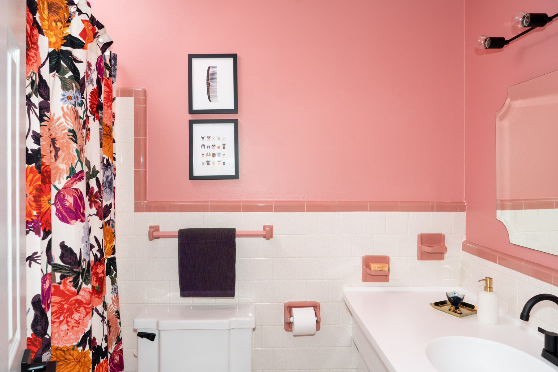 Pink Black Tile Bathroom Wall Vanity