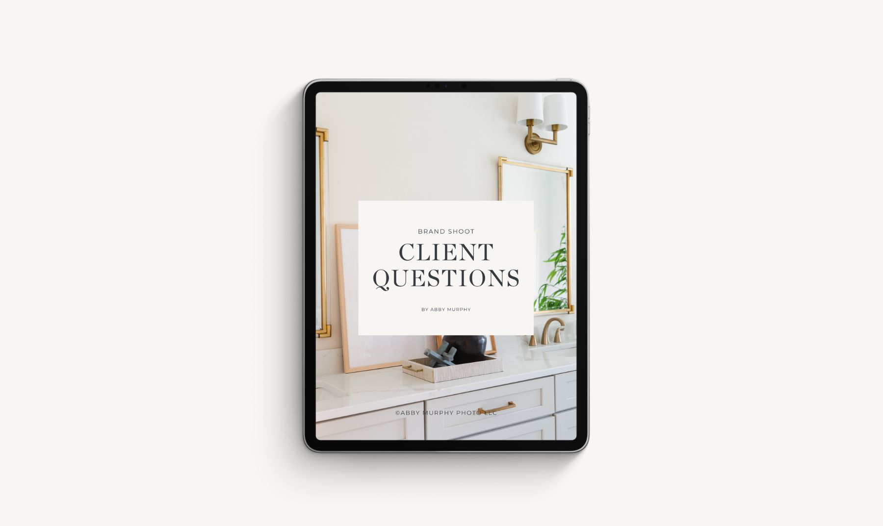 Photo of iPad with text on it that says "Brand Shoot Client Questions" 