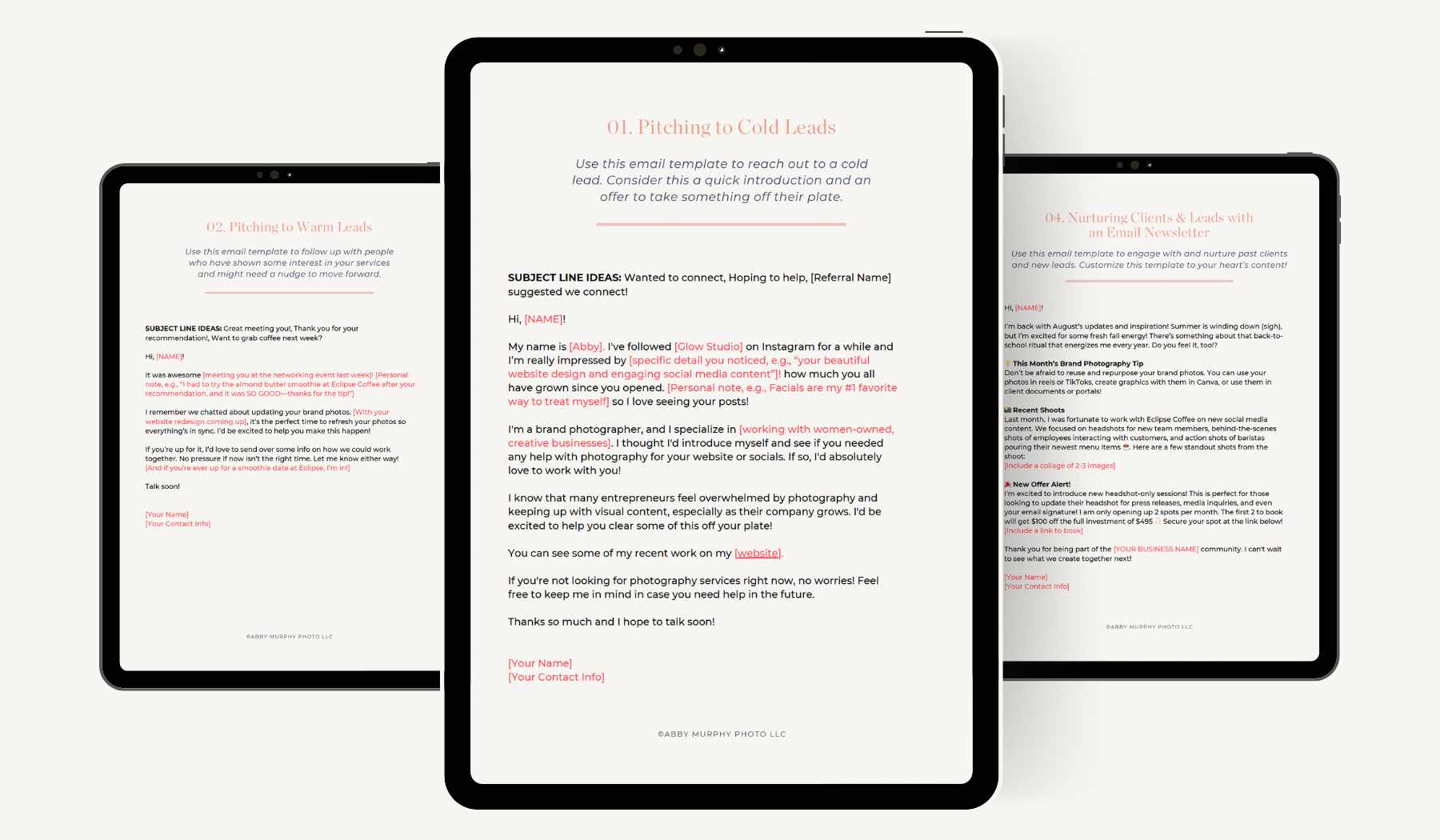 Picture of three iPads showing the different lead templates. 