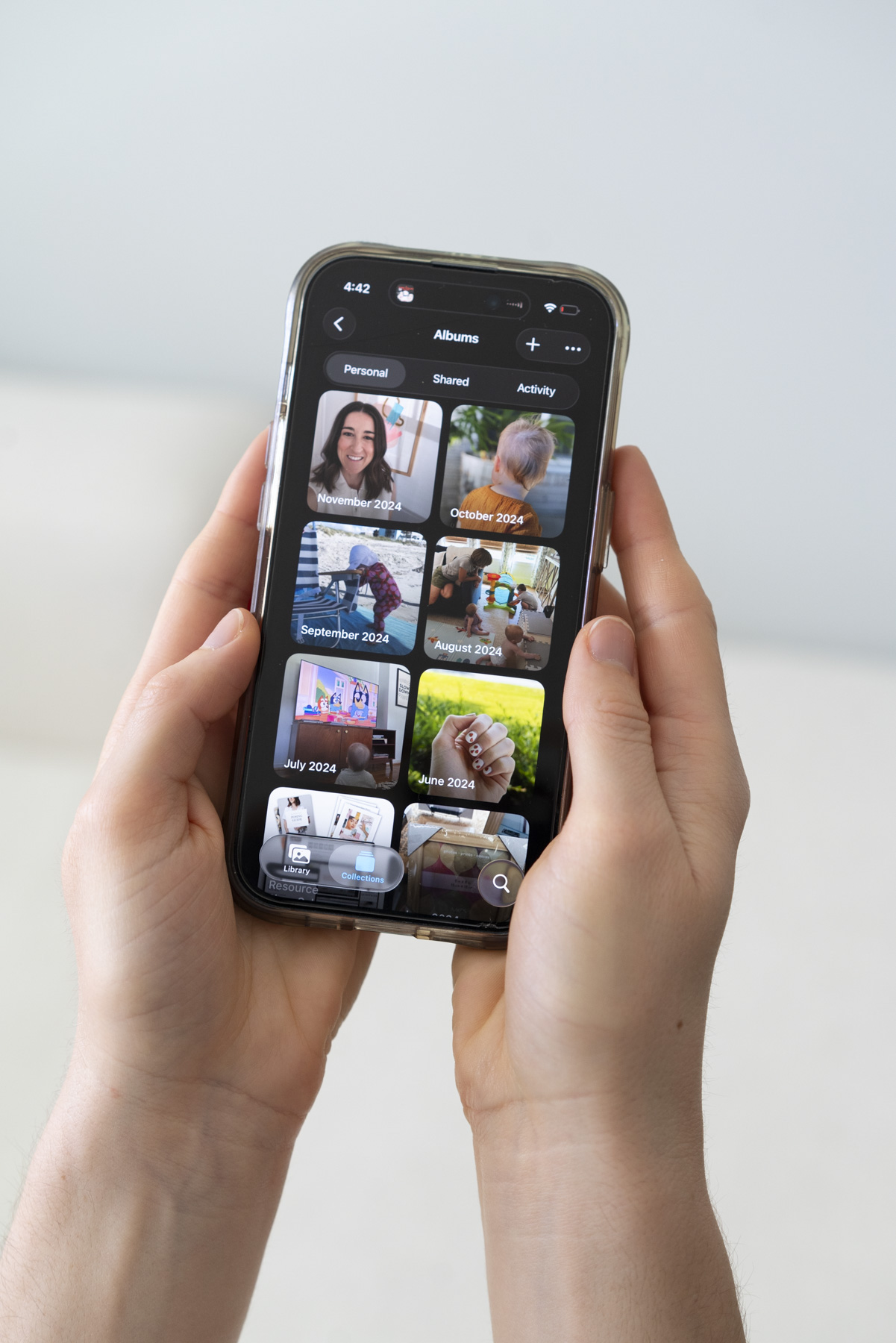 Organized iPhone photos sorted into monthly albums